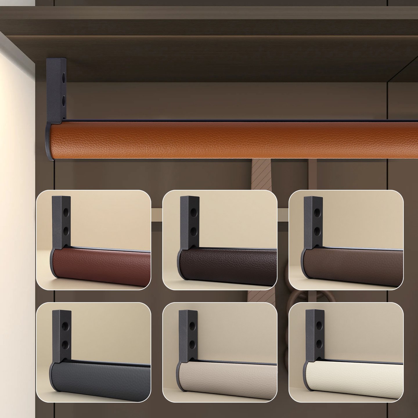 Leather Wrapped Oval Aluminum Wardrobe Hanging Rail | Custom Closet Rod - Image 5